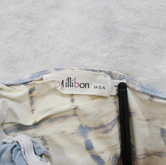 Millibon V-Neck Tie-Dye Tiered Mini Dress in Blue/Cream/Off-White Women’s Size S - Picture 6 of 7